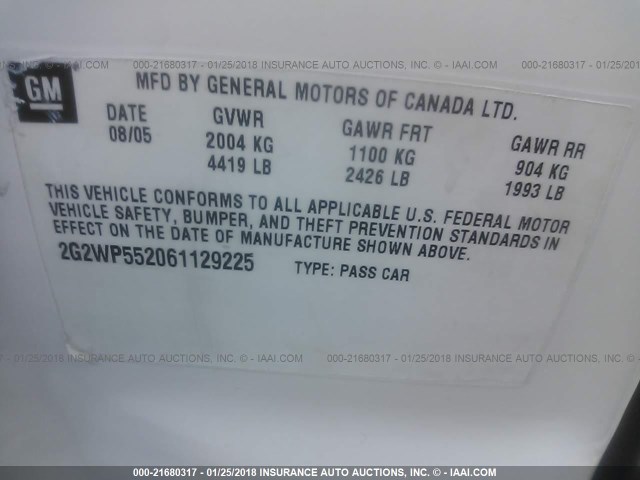 2G2WP552061129225 - 2006 PONTIAC GRAND PRIX WHITE photo 9