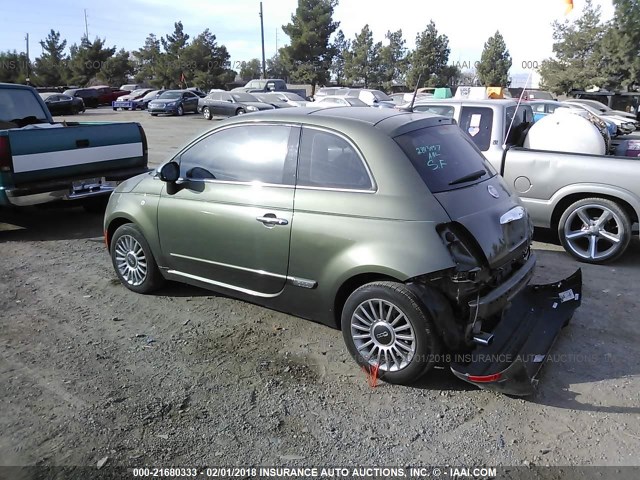 3C3CFFCR1CT280452 - 2012 FIAT 500 LOUNGE GREEN photo 3