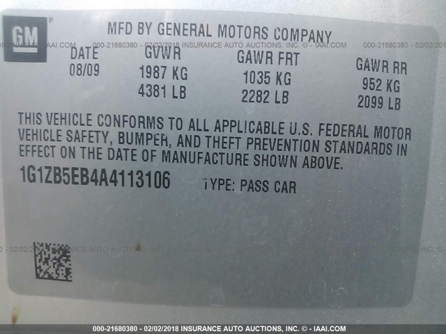 1G1ZB5EB4A4113106 - 2010 CHEVROLET MALIBU LS ვერცხლისფერი ფოტო 9