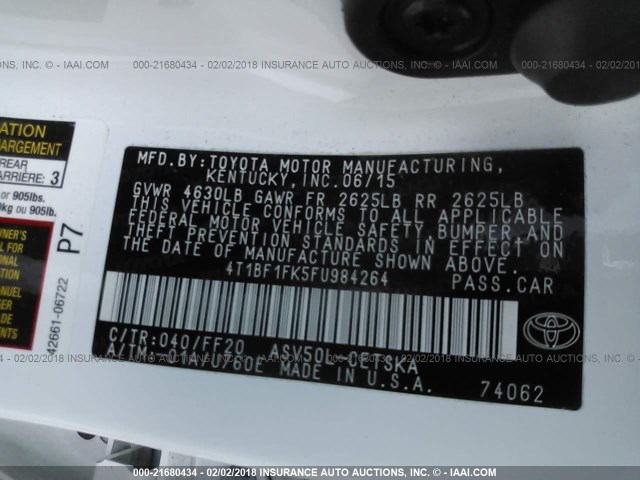 4T1BF1FK5FU984264 - 2015 TOYOTA CAMRY LE/XLE/SE/XSE WHITE photo 9
