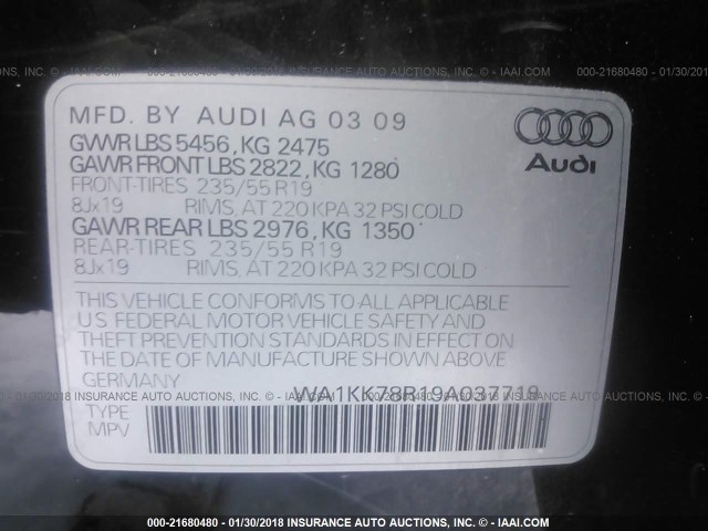 WA1KK78R19A037719 - 2009 AUDI Q5 3.2 BLACK photo 9