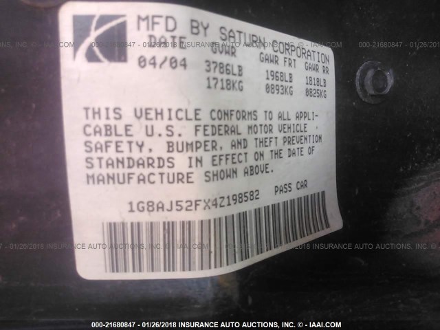 1G8AJ52FX4Z198582 - 2004 SATURN ION LEVEL 2 RED photo 9