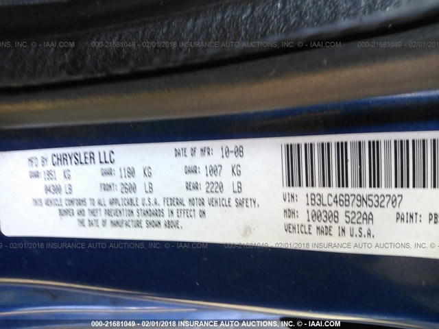 1B3LC46B79N532707 - 2009 DODGE AVENGER SE/SXT BLUE photo 9