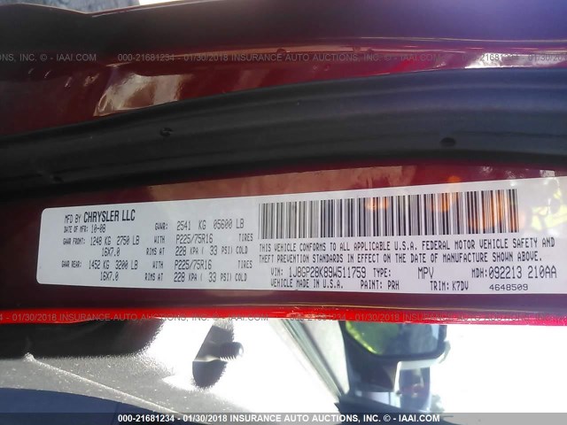 1J8GP28K89W511759 - 2009 JEEP LIBERTY SPORT 红色 照片 9