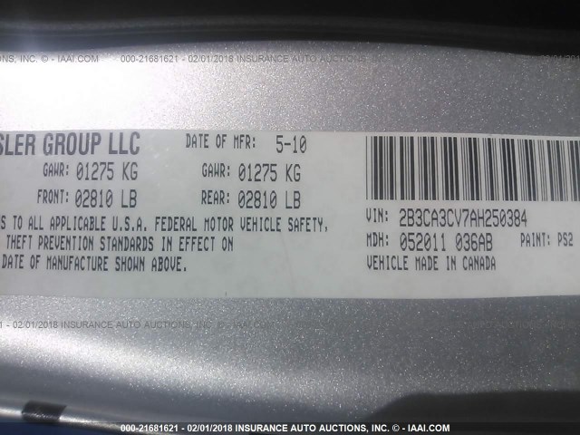 2B3CA3CV7AH250384 - 2010 DODGE CHARGER SXT SILVER photo 9