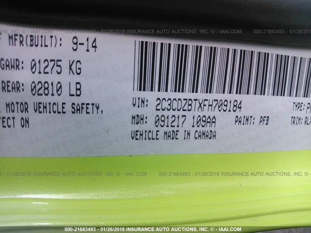 2C3CDZBTXFH709184 - 2015 DODGE CHALLENGER SXT PLUS GREEN photo 9