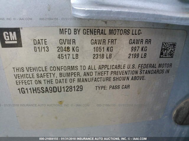 1G11H5SA9DU128129 - 2013 CHEVROLET MALIBU LTZ 蓝色 照片 9