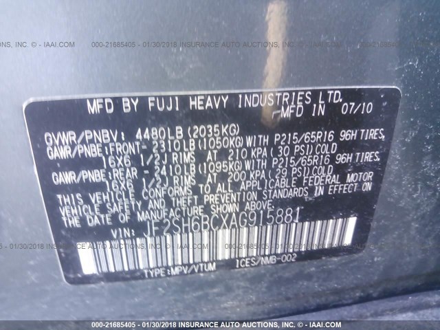 JF2SH6BCXAG915881 - 2010 SUBARU FORESTER XS Yaşıl foto 9