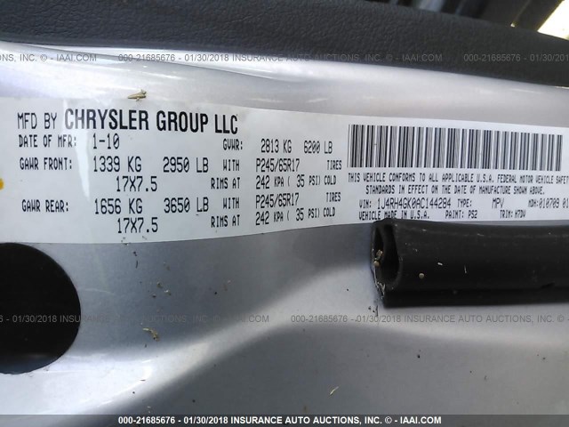 1J4RH4GK0AC144284 - 2010 JEEP COMMANDER SPORT Silber Foto 9