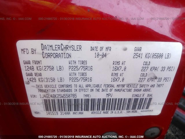 1J4GL48K25W550785 - 2005 JEEP LIBERTY SPORT Qırmızı foto 9