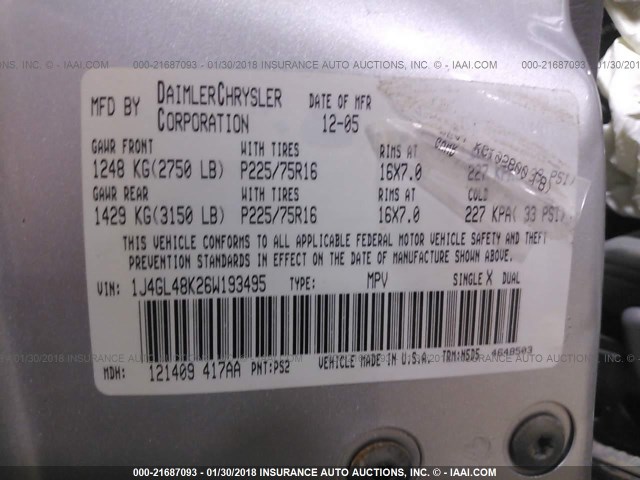 1J4GL48K26W193495 - 2006 JEEP LIBERTY SPORT 银色 照片 9