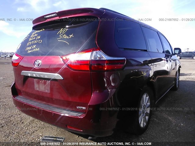 5TDYK3DC7FS651666 - 2015 TOYOTA SIENNA XLE/LIMITED RED photo 4