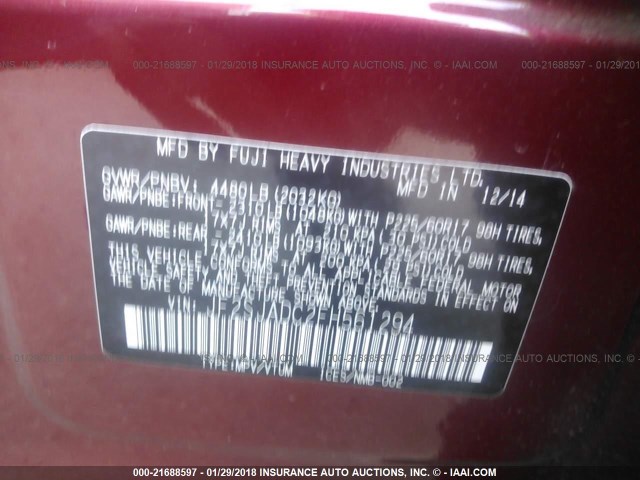 JF2SJADC2FH561294 - 2015 SUBARU FORESTER 2.5I PREMIUM წითელი ფოტო 9