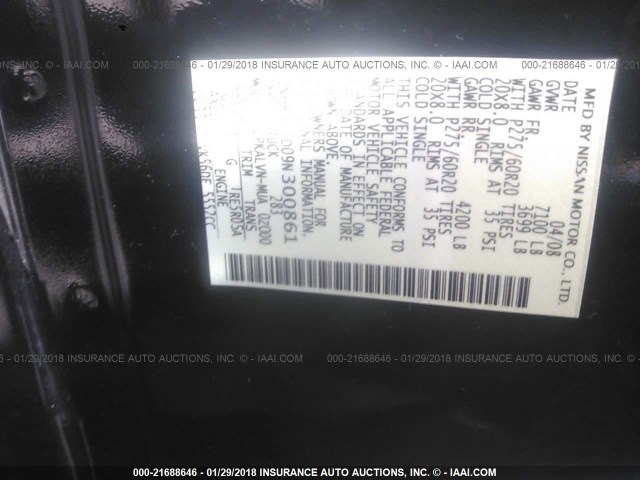 1N6BA07D09N300861 - 2009 NISSAN TITAN XE/SE/LE BLACK photo 9