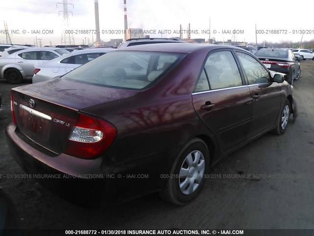 JTDBE32K820054322 - 2002 TOYOTA CAMRY LE/XLE/SE მუქწითელი ფოტო 4