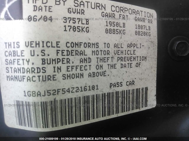 1G8AJ52F54Z216101 - 2004 SATURN ION LEVEL 2 GREEN photo 9