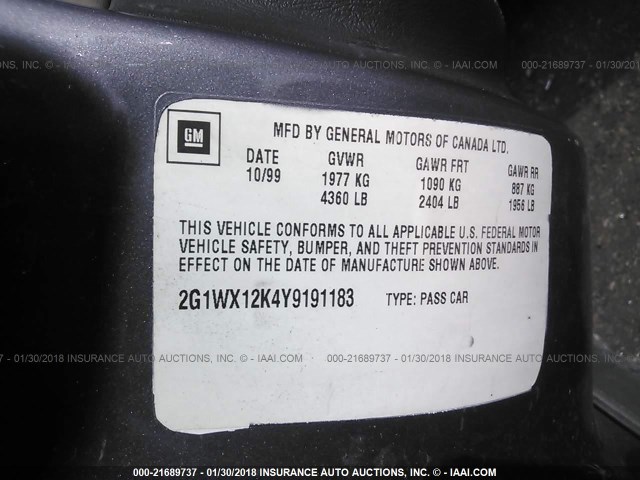 2G1WX12K4Y9191183 - 2000 CHEVROLET MONTE CARLO SS ნაცრისფერი ფოტო 9