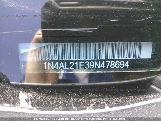 1N4AL21E39N478694 - 2009 NISSAN ALTIMA 2.5/2.5S SILVER photo 9