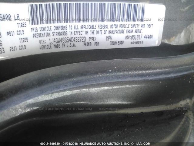 1J4GW48S54C432723 - 2004 JEEP GRAND CHEROKEE LAREDO/COLUMBIA/FREEDOM 灰色 照片 9