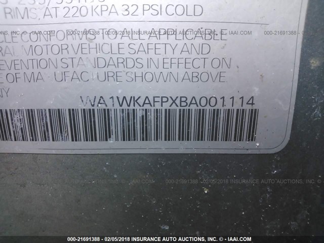 WA1WKAFPXBA001114 - 2011 AUDI Q5 PRESTIGE GRAY photo 9