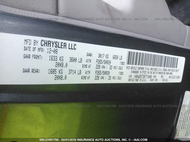1A8HW58T59F719406 - 2009 CHRYSLER ASPEN LIMITED GRAY photo 9