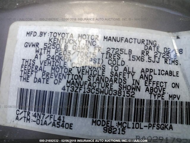 4T3ZF13C5WU038152 - 1998 TOYOTA SIENNA LE/XLE TAN photo 9