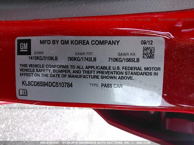 KL8CD6S94DC510784 - 2013 CHEVROLET SPARK 1LT RED photo 9