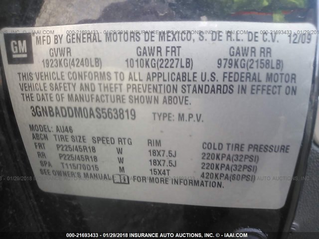 3GNBADDM0AS563819 - 2010 CHEVROLET HHR SS 黑色 照片 9