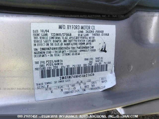 2MEFM74W45X621626 - 2005 MERCURY GRAND MARQUIS GS SILVER photo 9