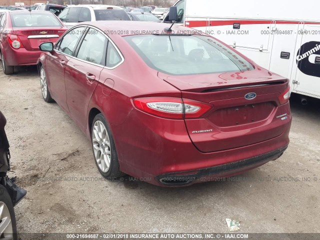 3FA6P0D94DR259956 - 2013 FORD FUSION TITANIUM RED photo 3