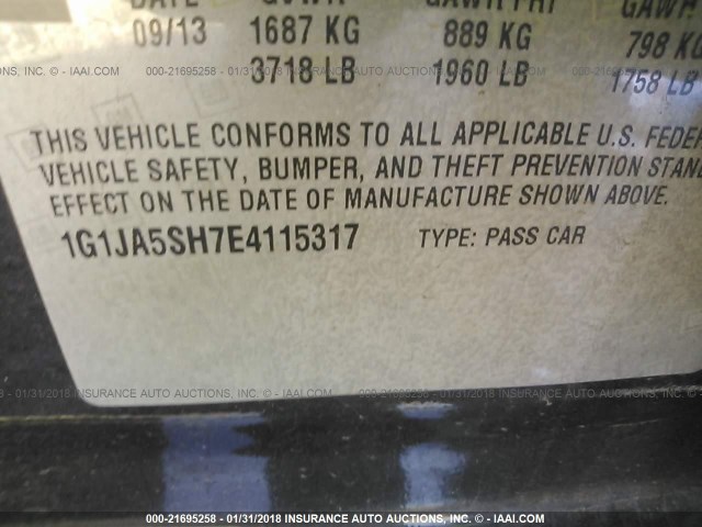 1G1JA5SH7E4115317 - 2014 CHEVROLET SONIC LS BLACK photo 9