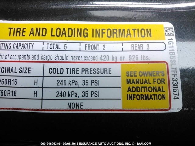 1G11B5SL7FF330574 - 2015 CHEVROLET MALIBU LS ნაცრისფერი ფოტო 9