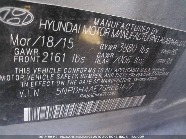 5NPDH4AE7GH661677 - 2016 HYUNDAI ELANTRA SE/SPORT/LIMITED SILVER photo 9