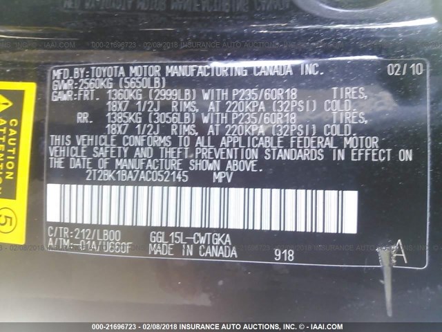 2T2BK1BA7AC052145 - 2010 LEXUS RX 350 BLACK photo 9