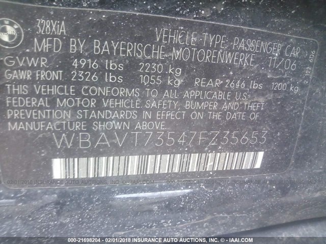 WBAVT73547FZ35653 - 2007 BMW 328 XIT BLACK photo 9