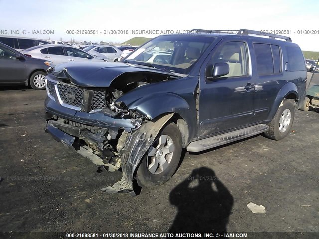 5N1AR18W16C604894 - 2006 NISSAN PATHFINDER LE/SE/XE BLUE photo 2