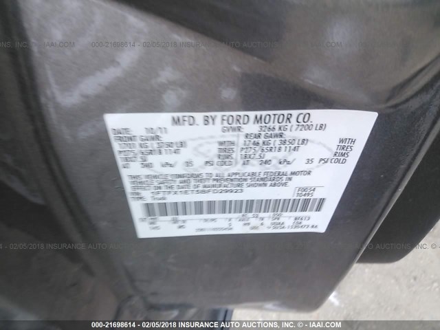 1FTFX1ET5BFD29923 - 2011 FORD F150 SUPER CAB GRAY photo 9