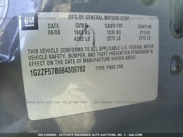 1G2ZF57B684309782 - 2008 PONTIAC G6 VALUE LEADER/BASE GRAY photo 9