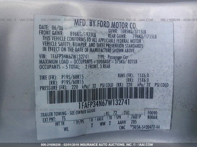 1FAFP34N67W132741 - 2007 FORD FOCUS ZX4/S/SE/SES SILVER photo 9