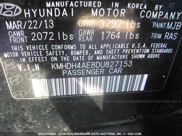 KMHDH4AE8DU827153 - 2013 HYUNDAI ELANTRA GLS/LIMITED BLACK photo 9