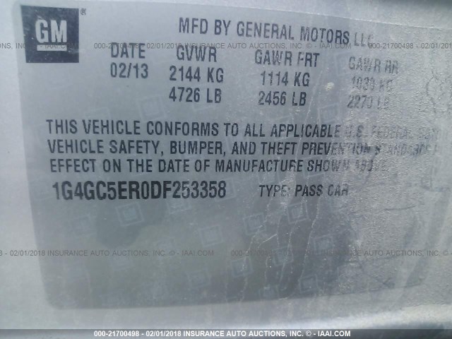 1G4GC5ER0DF253358 - 2013 BUICK LACROSSE SILVER photo 9
