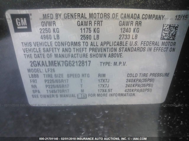 2GKALMEK7G6212817 - 2016 GMC TERRAIN SLE BLACK photo 9