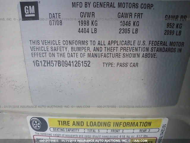 1G1ZH57B094126152 - 2009 CHEVROLET MALIBU 1LT 金色 照片 9