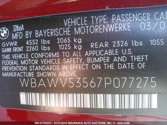 WBAWV53567P077275 - 2007 BMW 328 XI SULEV RED photo 9