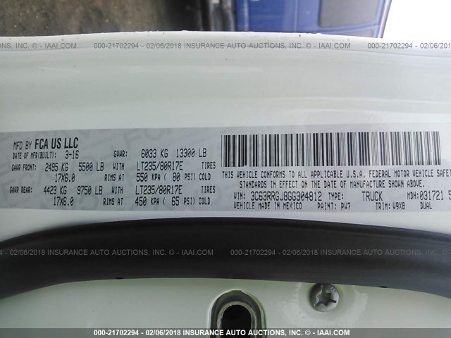 3C63RRGJ8GG304812 - 2016 RAM 3500 ST WHITE photo 9