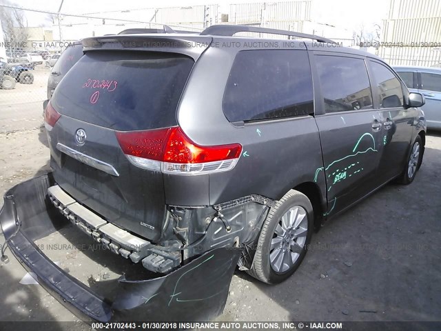 5TDYK3DC9BS088887 - 2011 TOYOTA SIENNA XLE/LIMITED GRAY photo 4