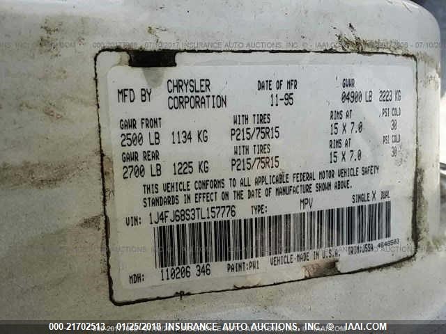 1J4FJ68S3TL157776 - 1996 JEEP CHEROKEE SPORT/CLASSIC თეთრი ფოტო 9