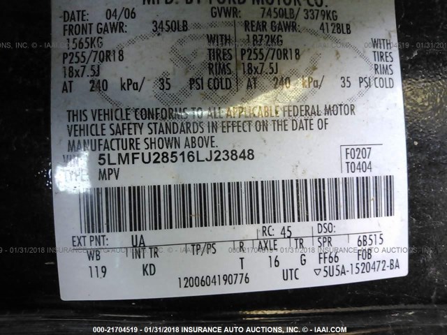 5LMFU28516LJ23848 - 2006 LINCOLN NAVIGATOR 黑色 照片 9