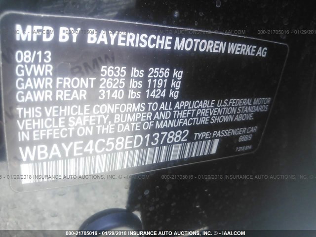 WBAYE4C58ED137882 - 2014 BMW 740 LI BLACK photo 9