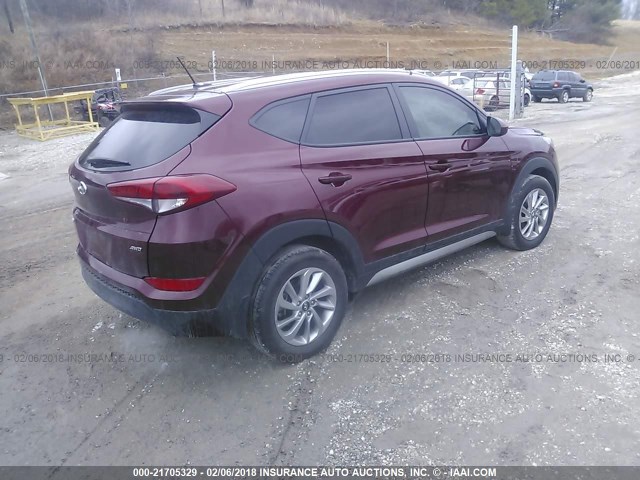 KM8J3CA40HU280940 - 2017 HYUNDAI TUCSON LIMITED/SPORT AND ECO/SE MAROON photo 4